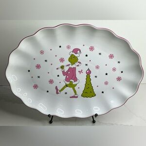 Dr Seuss How The Grinch Stole Christmas Pink Green Oval 14” Meat Serving Platter